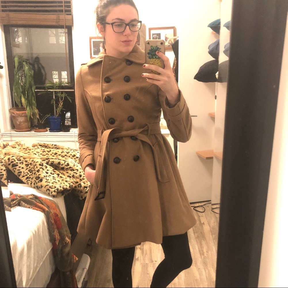 H&M Tan Belted Double Breasted Pea Coat